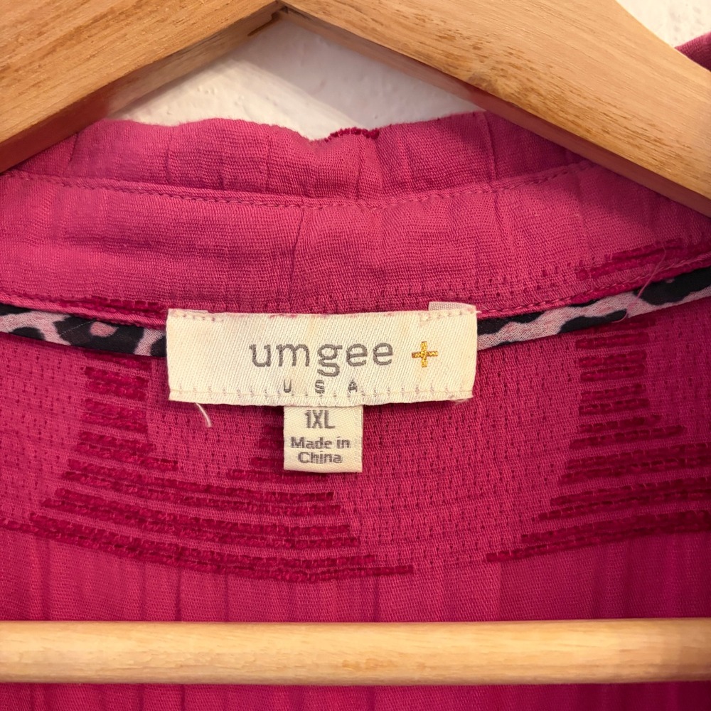 Umgee Tiered Babydoll Dress 1XL Mini Textured Polka Dot Dolman Boho Magenta Pink - Picture 4 of 10